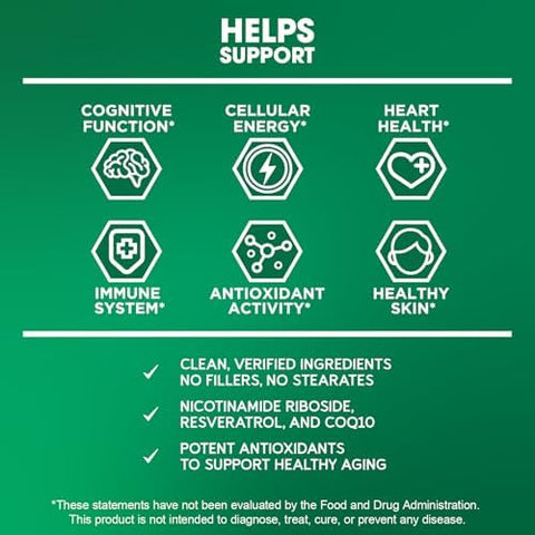 BioEmblem NAD+ Supplement 300 mg Nicotinamide Riboside with CoQ10 and Resveratrol Supports Healthy Aging Cellular Energy and Cognitive Function NonGMO Gluten Free 45 Capsules