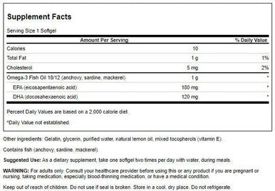 Swanson Omega 3 Fish Oil Supplement Heart Brain and Joint Support GMO- EFAs 180 mg EPA Plus 120 mg DHA 150 Softgel Capsules Lemon Flavor