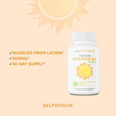 Selfevolve Vegan Vitamin D3 5000 IU Supplement - Pure High Potency D3 Vitamin 5000 IU Supplements for Immune Health & Strong Bones Support - 120 Capsules Providing a 2-Month Supply of Vit D3
