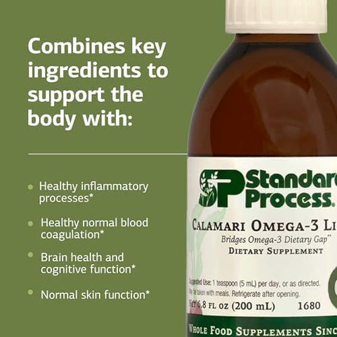 Standard Process Calamari Omega3 Liquid Supplement for Heart and Brain Health Support Aids Skin Health GlutenFree NonDairy and NonGrain 6.8 oz