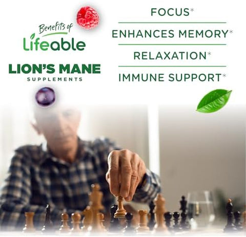 Lifeable Lions Mane Gummies For Adults Great Tasting Lions Mane Mushroom Extract Vegan Kosher Nongmo Mushroom Gummies Brain Support Supplement 60 Count