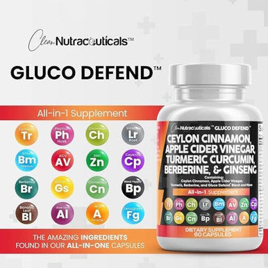 Clean Nutraceuticals Ceylon Cinnamon Turmeric Apple Cider Vinegar Ginseng Berberine Plus Bitter Melon Gymnema Milk Thistle Fenugreek