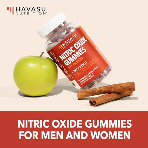 Havasu Nutrition Nitric Oxide Gummies For Men And Women With L-Arginine And Beet Root - No Gummies For Endurance And Recovery - 90 Count - Green Apple And Cinnamon Flavor - Vegan Non-Gmo 1 Month Supply