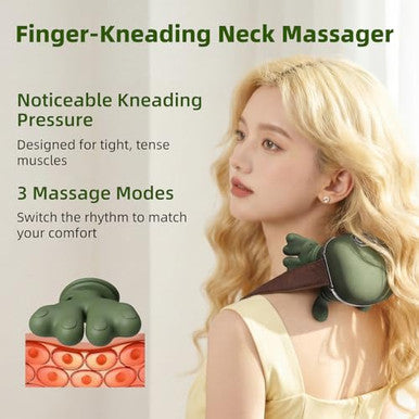 Dr.Bunordle Neck Massager With Finger Kneading Deep Tissue Neck & Shoulder Massager 4D Palm-Kneading Massage With Heat Wearable Strap Gentle Warmth For Stress & Tension Relief