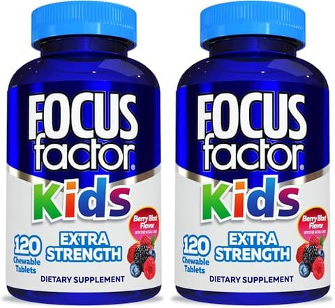 Focus Factor Kids Extra Strength Daily Chewable for Brain Health Support 120 Count Vitamins Quality Formula Gluten and Dairy Free Supplements for Children No Artificial Sweetener