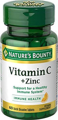 NatureS Bounty Vitamin C + Zinc Vitamin Supplement Supports Immune Health 60 Mg 60 Tablets