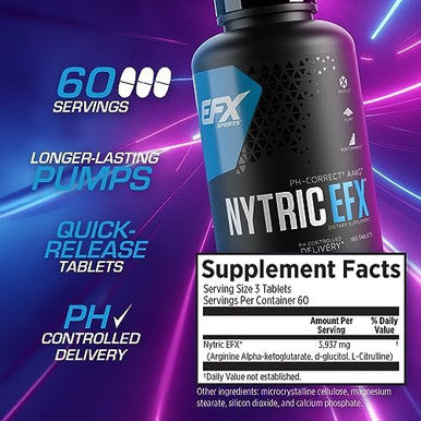 Efx Sports Nytric Efxph Correct Aakg Arginine & Citrulline Pre Workout Pillslonger Lasting Muscle Pumps60 Servings 180 Quickrelease Tablets