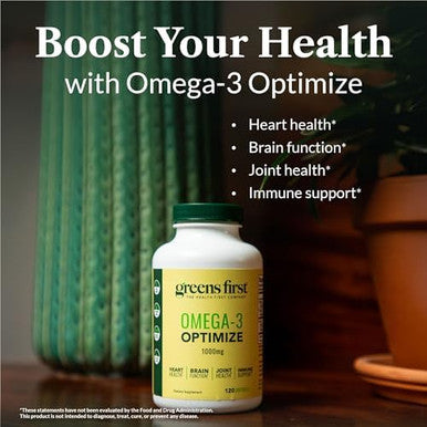 Greens First Omega3 Optimize Daily Supplement Ultrapure Potent Marine Oil For Heart Brain & Joint Health High Epa/Dha Immune Support 850Mg (120 Softgels)