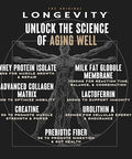 Wild Society Longevity Shake - Anti Aging Supplement - Protein Powder For Muscle Retention & Recovery With Whey Isolate Collagen & Creatine Cacao Royale 15 Servings