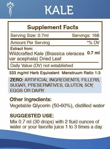 Secrets of the Tribe Kale Tincture Alcohol-Free Extract, Wildcrafted Kale (Brassica oleracea VAR Acephala) Dried Leaf (4 Fl Oz)