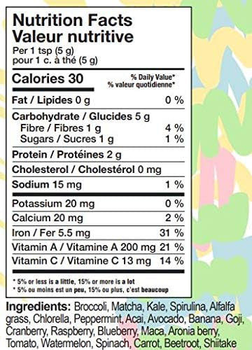 David s Condiments Green Superfood Juice Powder - 250g | Morning Energy Boost From 22+ All Natural, Premium Ingredients Including: Matcha, Spirulina, Beetroot, Acai, Alfalfa, Maca, Aronia, Avocado, Goji