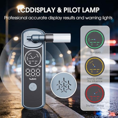Moonpool Breathalyzer Alcohol Tester Portable Digital Breathalyzer With Lcd Display & Tri-Color Bac Indicator Voice Guidance Usb Rechargeable For Home & Party Use (Includes 4 Mouthpieces)