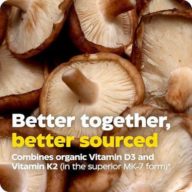 Enzymedica Organic Vitamin D3+K2 5000 Iu Vit D3 & 90 Mcg Vit K2 Mk7 With Shitake Mushrooms & Prebiotic Fiber Vegan 60 Count