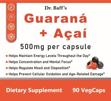 Dr. Baffs Guarana Acai 500mg Natural Herbal Brazilian Energizer Supplement 90 Vegetarian Capsules