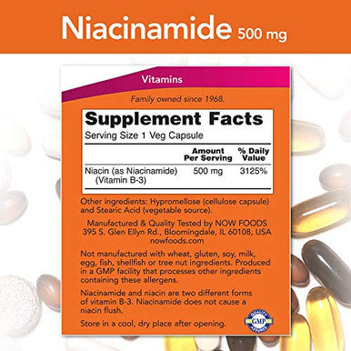 Now Niacinamide 500Mg 100 Capsules