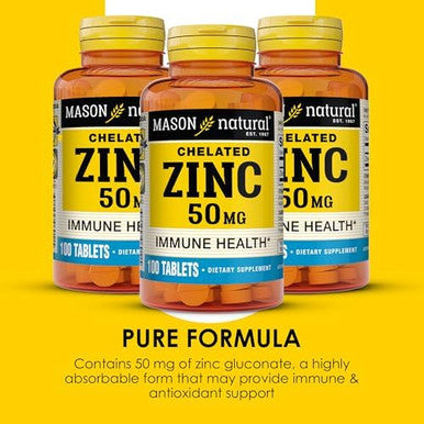 Mason Natural Zinc 50 Mg Supports Immune Function & Antioxidant Health 100 Tablets Pack Of 3