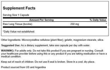 Swanson Raw Lung Glandular 250 Milligrams 60 Capsules