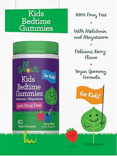 Lil' Sprouts Kids Melatonin and Magnesium Bedtime Gummies 60 Count Berry Flavor 100% Drug Free NonGMO and Gluten Free