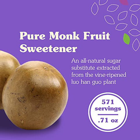 NuNaturals All-Natural Pure Monk Fruit Powder Plant-Based Sweetener, Zero-Calorie, Low Glycemic, .71 oz