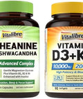 Vitamin D3 K2 10000 IU 90 Caps and LTheanine 200mg Supplement 60 Caps