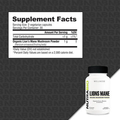 Nutrabio Lion's Mane (500mg)- 60 Veg caps