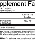 Brieofood Organic Ashwagandha 1500Mg, 45 Servings, Vegetarian, Gluten , 90 Vegetarian Tablets