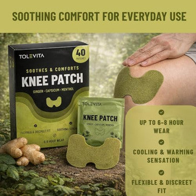 Tolevita Knee Patches 40 Patches Per Pack With Wormwood Ginger Safflower Notoginseng Capsicum And Menthol Warm And Cool Comfort And Everyday Wellness
