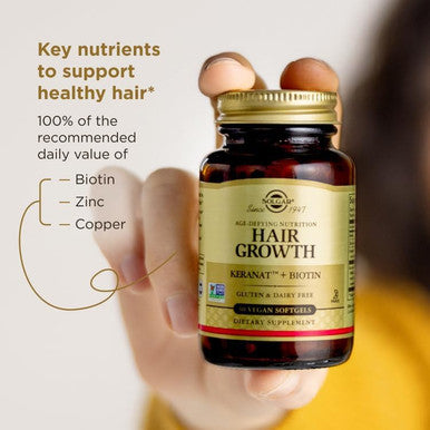 Solgar Hair Growth Age-Defying Nutrition For Men & WomenÃƒÂ¢Ã¢â€šÂ¬Ã¢â‚¬ÂThicker Fuller Hair Growth With Keranat Oil, Biotin, Zinc And Copper - One Softgel Daily, Vegan, Dairy, Soy And Gluten Free, 30 Servings