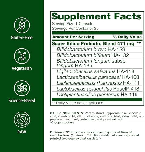 Flora Super Bifido Plus 102 Billion Cfu Raw Probiotics For Men & Women Bifidobacterium Lactobacillus Digestion Ibs Immune System Gut Balance Supplements 30 Vegetarian Capsules