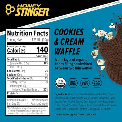 Honey Stinger Energy Waffle Variety Pack ÃƒÂ¢Ã¢â€šÂ¬Ã¢â‚¬Å“ 12 Count | Organic Honey Waffles, Vanilla, Cookies & Cream Peanut Butter Strawberry & Chocolate | Energy Snack for Running, Cycling, Hiking & Sports