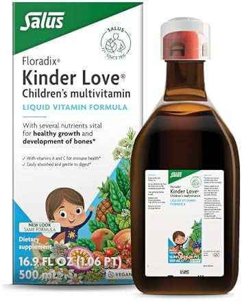 Floradix Kinder Love Children'S Multivitamin Liquid Multivitamin For Kids With Vitamins A C D & E Calcium & More Vegetarian Nongmo Gluten 16.9 Fl Oz