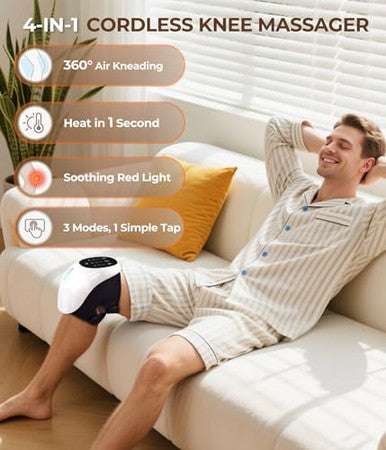 Msfoot 4 Kneading Cushions Knee Massager +1-Second Heat + Red Light Therapy | 3 Intensity Levels Adjustable Straps Up To 18.9In | Cordless Joint Pain Relief For Arthritis Athletes & Seniors