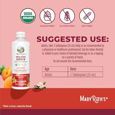MaryRuth's Multivitamin Liposomal for Men Sugar Free Mens Multivitamin Liquid Vitamins for Men Immune Support Supplement Cognitive Health and Overall Wellness Vegan NonGMO 15.22 Fl Oz