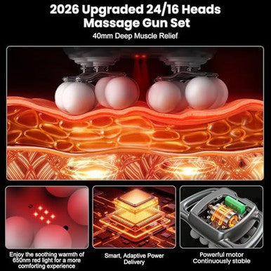 Akalol 24 & 16 Head Massage Gun Deep Tissue Body Massage For Back Shoulders Neck Legs Foot Massage Gun Deep Tissue Percussion Massager With 9 Modes & 30 Levels Body Muscle Pain Relief