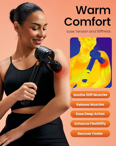 Napre Massage Gun With Heat And ColdMassage Gun Deep Tissue With Extension Handle & 3 Adjustable AnglesHandheld Percussion Back Massager For Muscle/Neck/Body Pain Relief6 HeadsWith Case