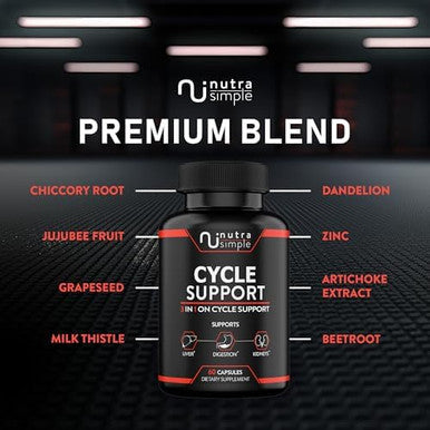 Cycle Support Supplement For Men, 3-In-1 On Cycle Support, Made In Usa, Liver Support With Milk Thistle, Zinc, Dandelion, Beet Root, Artichoke Extract, Berberine - 60 Capsules