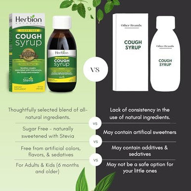 Herbion Naturals Sugar Cough Syrup With Stevia 5 Fl Oz Relieve Cough And Soothes Sore Throat Optimizes Immune For Bronchial & Lung Function