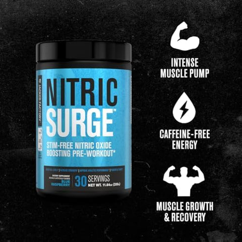 Jacked Factory Nitric Surge Stim Pre Workout Powder Caffeine Nitric Oxide Supplement W/Concret Creatine L Citrulline & Glycersize Glycerol Pineapple Mango 30 Servings