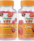 Lifeable Probiotic 2 Billion Cfu Kids + Zinc 25Mg Kids Gummies Bundle Great Tasting Vitamin Supplement Gluten Gmo Chewable Gummy