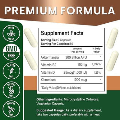 OYIR 300 Billion Afu Akkermansia Probiotic Glp 1 Probiotic Akkermansia Muciniphila Supplement Support Digestive, Immune, Overall Health For Men and Women Enhances Gut Lining Function