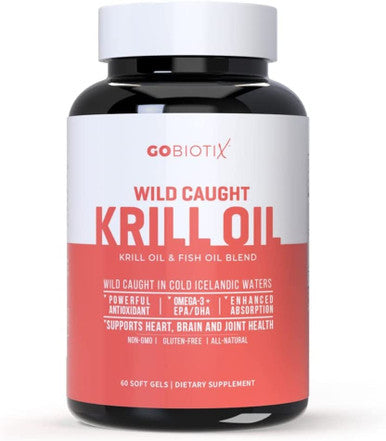 Krill Oil 1000mg Softgels by GoBiotix Extra Strength with Omega3s EPA DHA Astaxanthin Phospholipids Wild Caught Icelandic Fish Oil Supplement for Joint Brain Heart Health 30 Servings