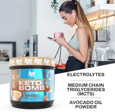Bpi Sports Keto Bomb Promotes Energy Hydration And Fat Loss Mct And Electrolytes Sugar With Calcium French Vanilla Latte 18 Servings