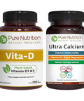 Pure Nutrition Vitamin D3 K2 Cal-D Plant-Based Calcium Vegan D3 From Lichen Bundle Pack