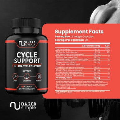 Cycle Support Supplement For Men, 3-In-1 On Cycle Support, Made In Usa, Liver Support With Milk Thistle, Zinc, Dandelion, Beet Root, Artichoke Extract, Berberine - 60 Capsules