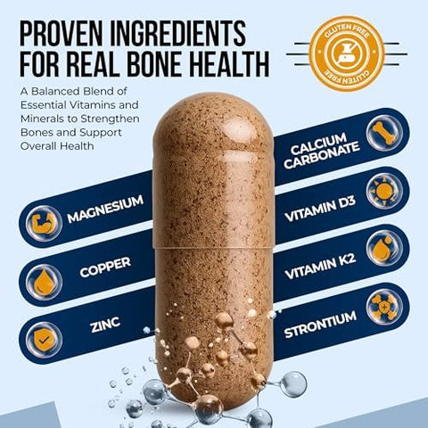 Nature's Nectar Bone and Joint Supplements for Men and Women Supports Bone Health Strength and Growth with Calcium Vitamin D Magnesium and Strontium Bone Builder Formula for Maximum Absorption 90 Caps
