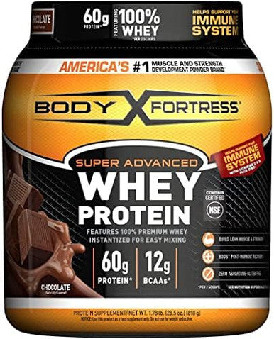 Body Fortress Super Advanced Whey Protein Powder Chocolate (1.78 Lbs) And Blenderbottle Classic Shaker Bottle (28 Oz) Black