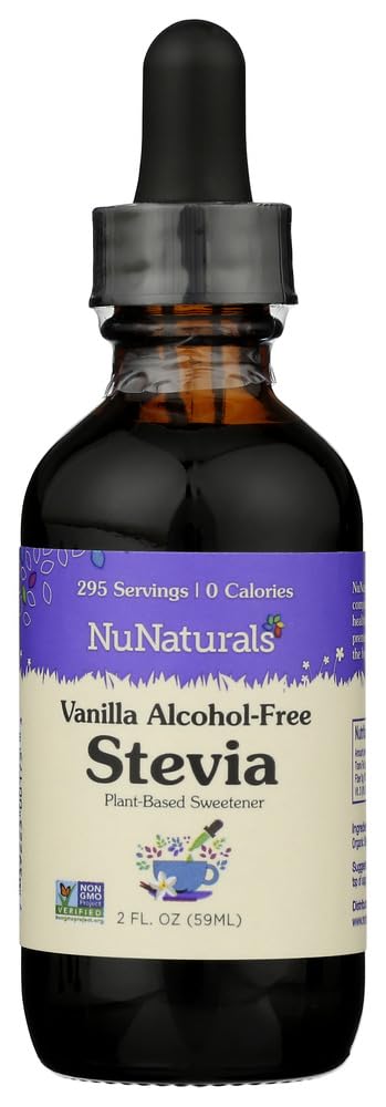 NuNaturals Liquid Stevia SugarFree Sweetener PlantBased Sugar Substitute Zero Calorie Unflavored AlcoholFree 2 oz