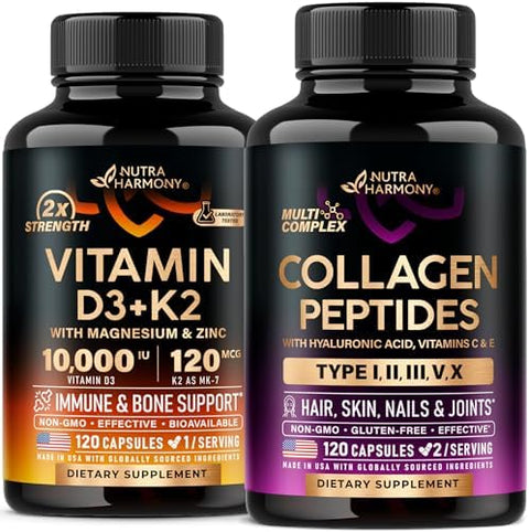 Nutraharmony Vitamin D3 K2 and Collagen Peptides Capsules