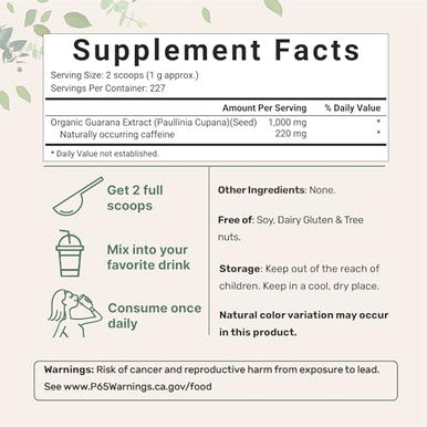 Micro Ingredients Organic Guarana Powder 1000Mg Per Serv 8 Ounces 220Mg Natural Caffeine Energizer Brazilian Herbal Extract Raw Bulk Superfood Coffee Substitute Vegan Friendly & Non-Gmo