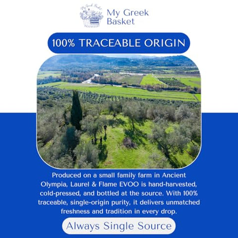 Laurel & Flame Fresh - Extra Virgin Olive Oil - "Best Greek Olive Oil" Award - Cold Pressed - Polyphenol Rich (1,212 MG/KG) - USDA-Organic - 90X Hydroxytyrosol Polyphenols - Early Harvest - Single Origin - Rare Local Olive Variety - 500 ml (16.9 fl oz)